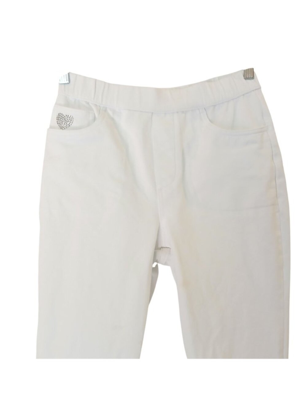 Dream Jeannes By Quacker Factory Capri Pants XXS White Pull-On Rhinestone #I-6 - Picture 8 of 10